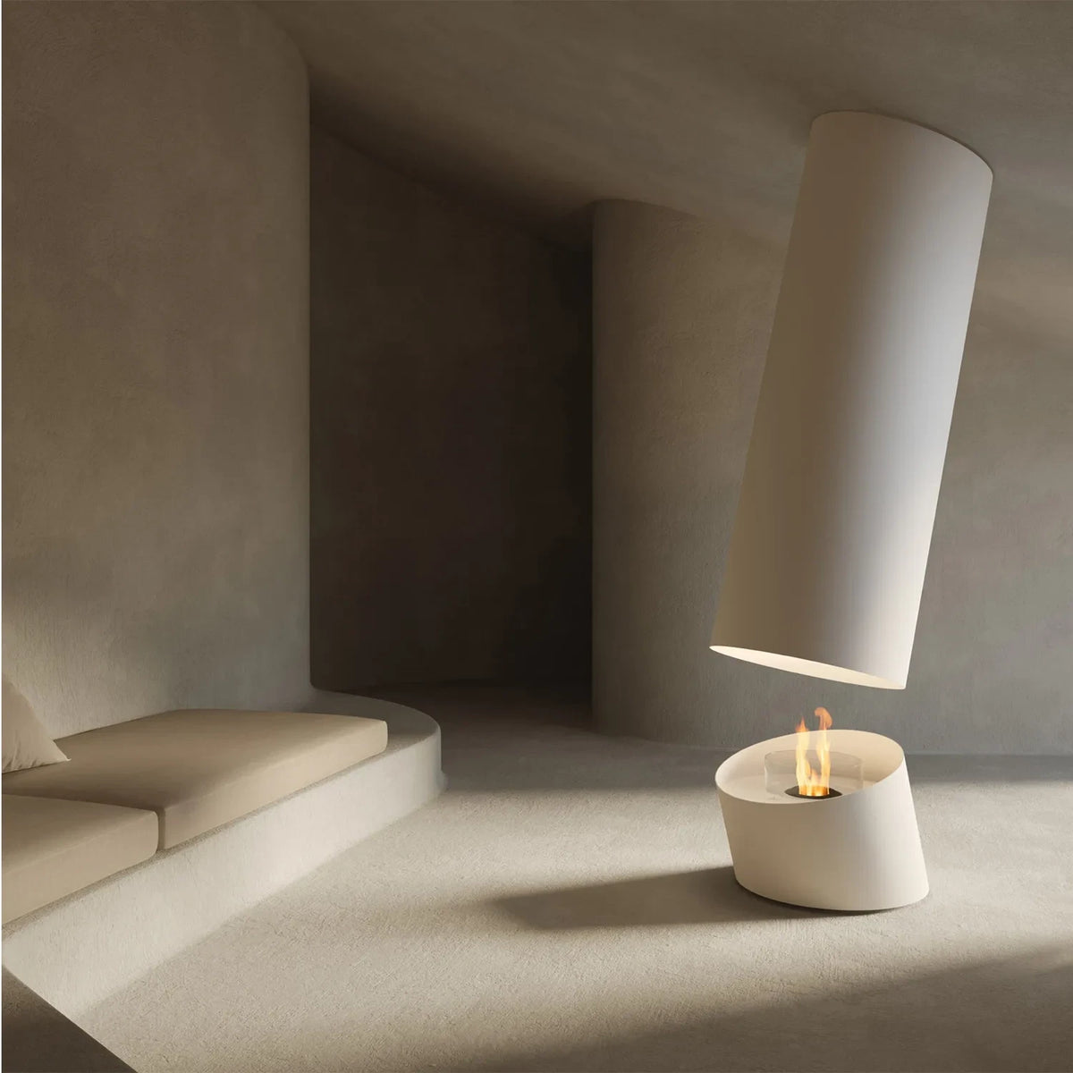 Glamm fire suspended white bioethanol fireplace
