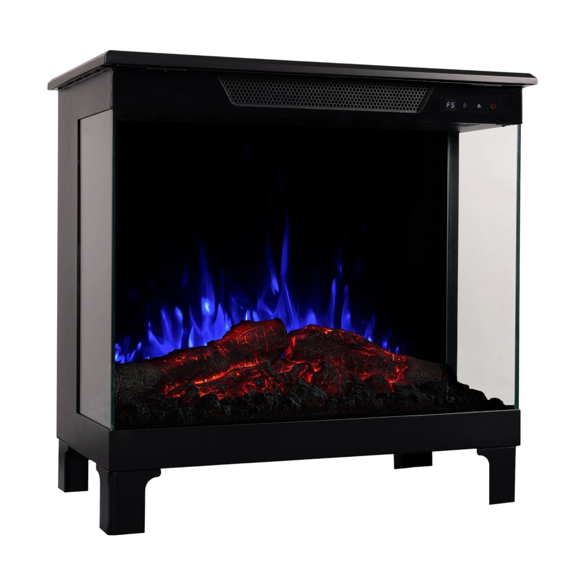 Tower 46 – Freestanding Electric Fireplace with 3-Sided Flame View