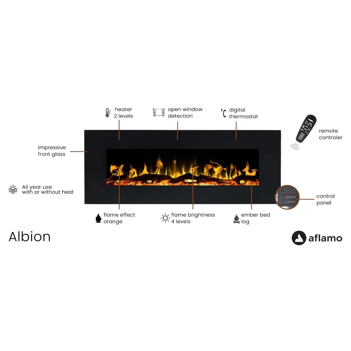 Albion 128 cm - Wall-mounted Electric Fireplace