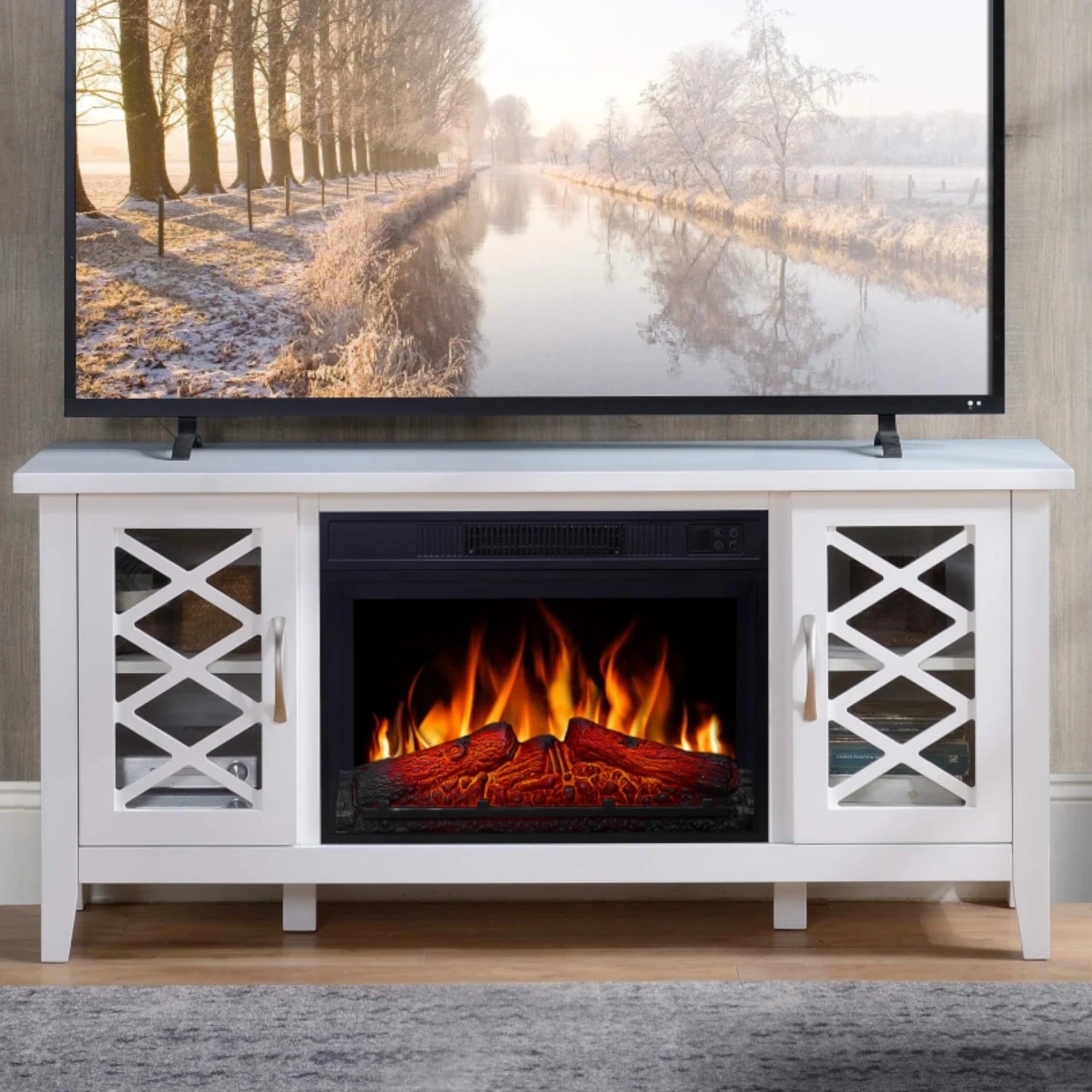 Odessa Electric Fireplace - White Media Mantel