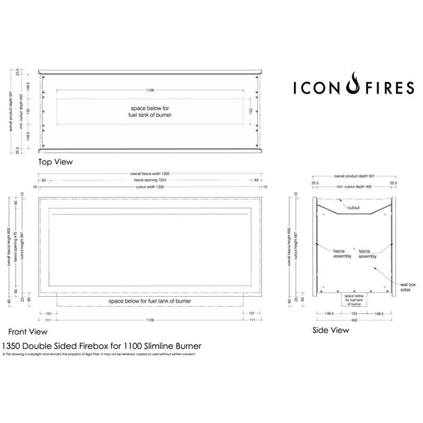 Icon Slimline Firebox SFBDS1350 - Stål