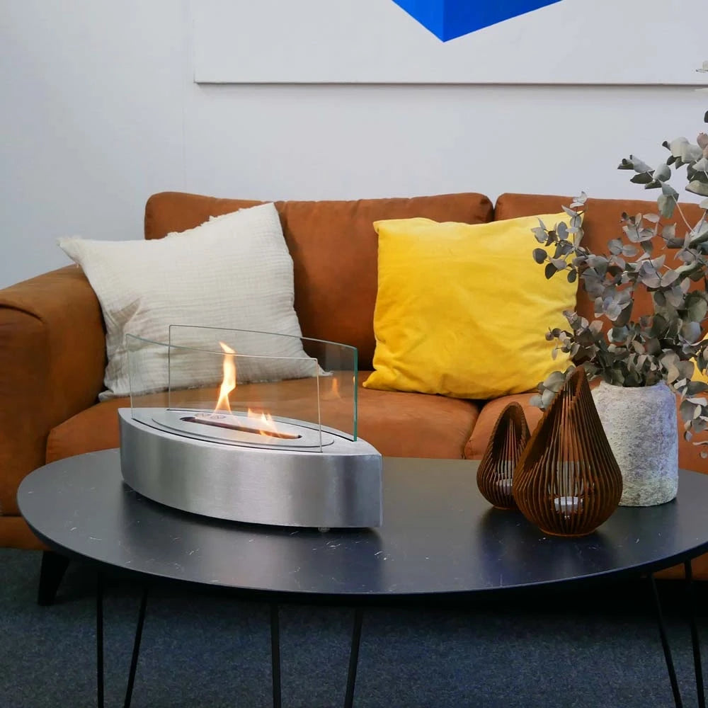 Oval Table Bioethanol Fireplace - Steel