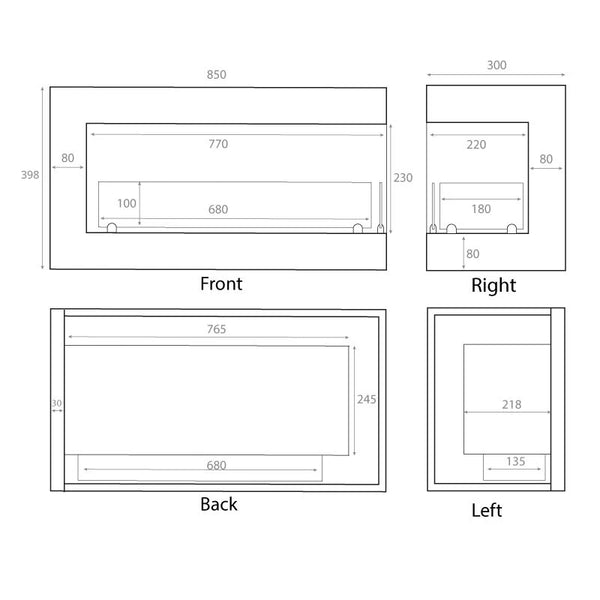 Right-facing Corner Fireplace - 85 cm