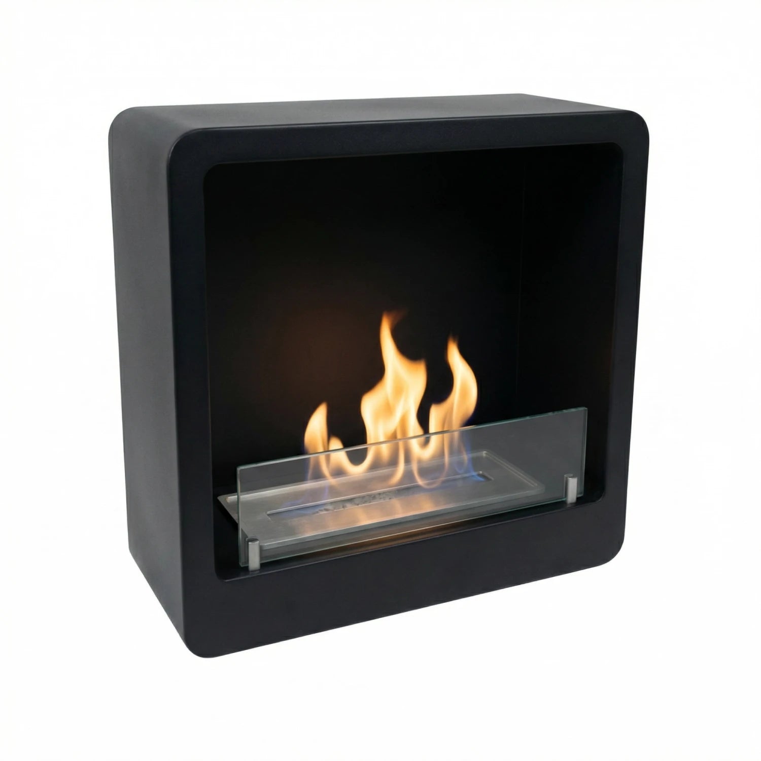 Square Bioethanol Fireplace with Round Edges in Black