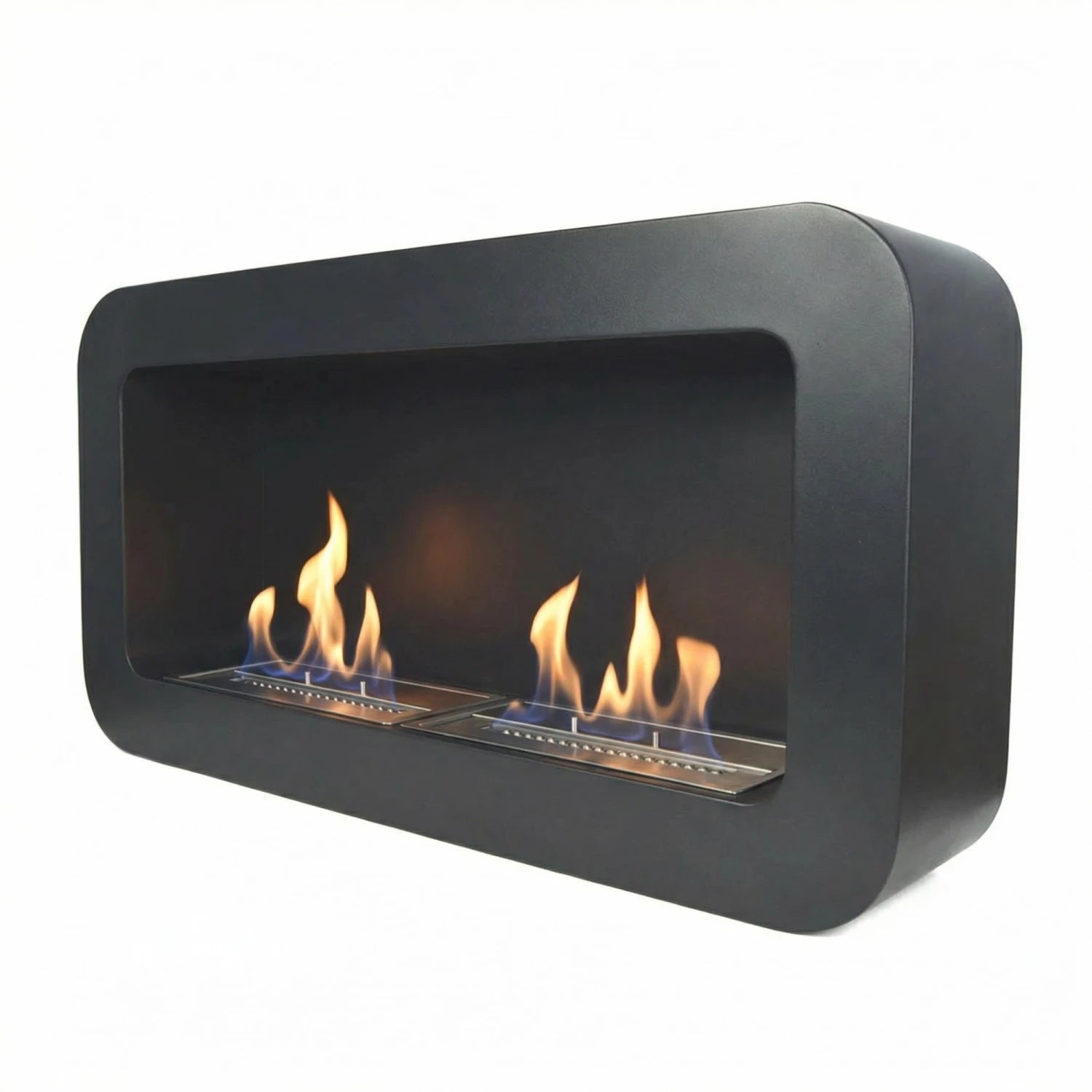 Rectangular Curved Bioethanol Fireplace - Black