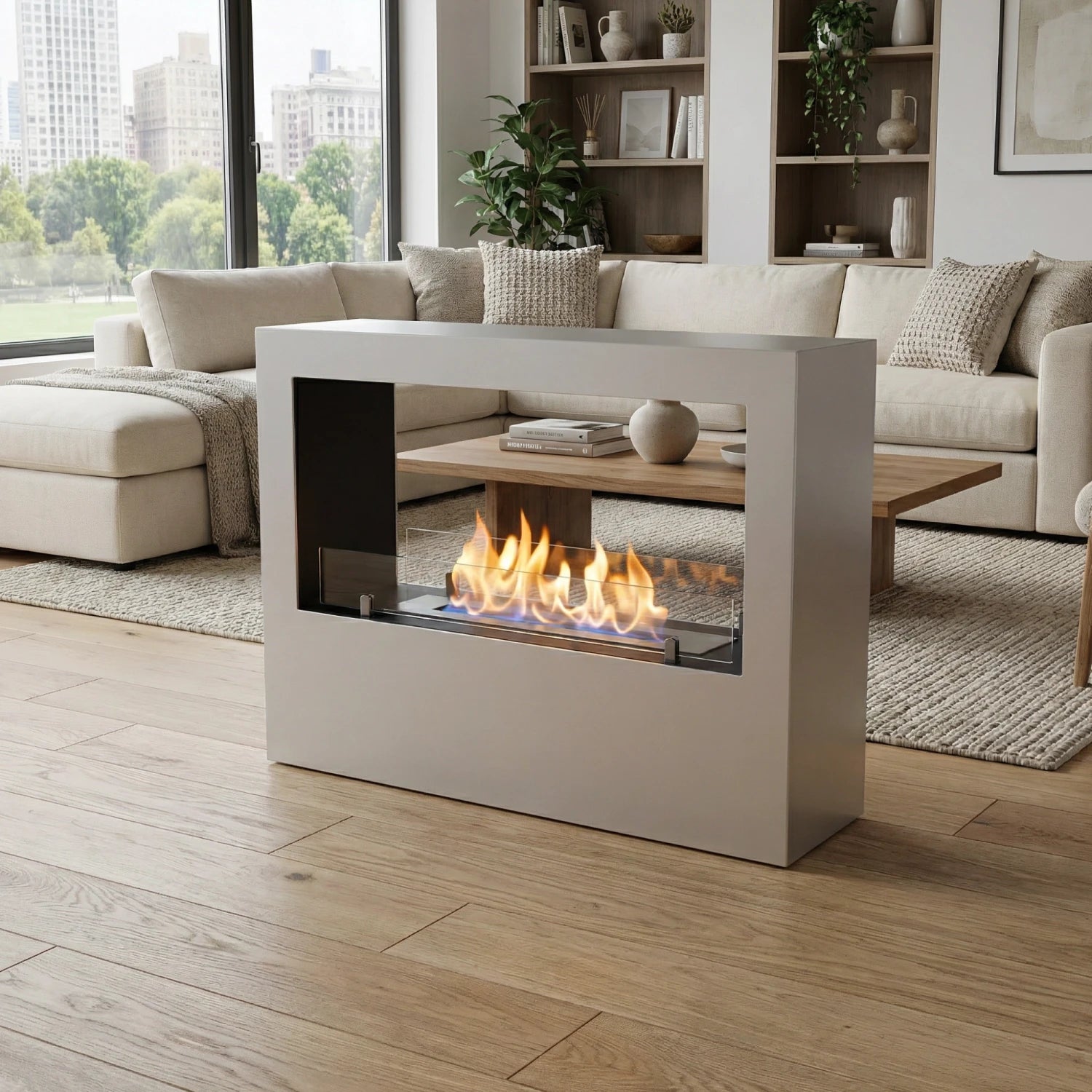 Lansing L - White Freestanding Bioethanol Fireplace
