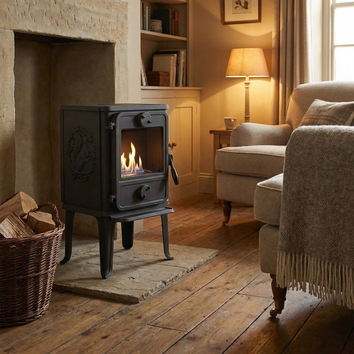 Morsø 1010 – Bioethanol fireplace stove with squirrel design, 250 mm legs