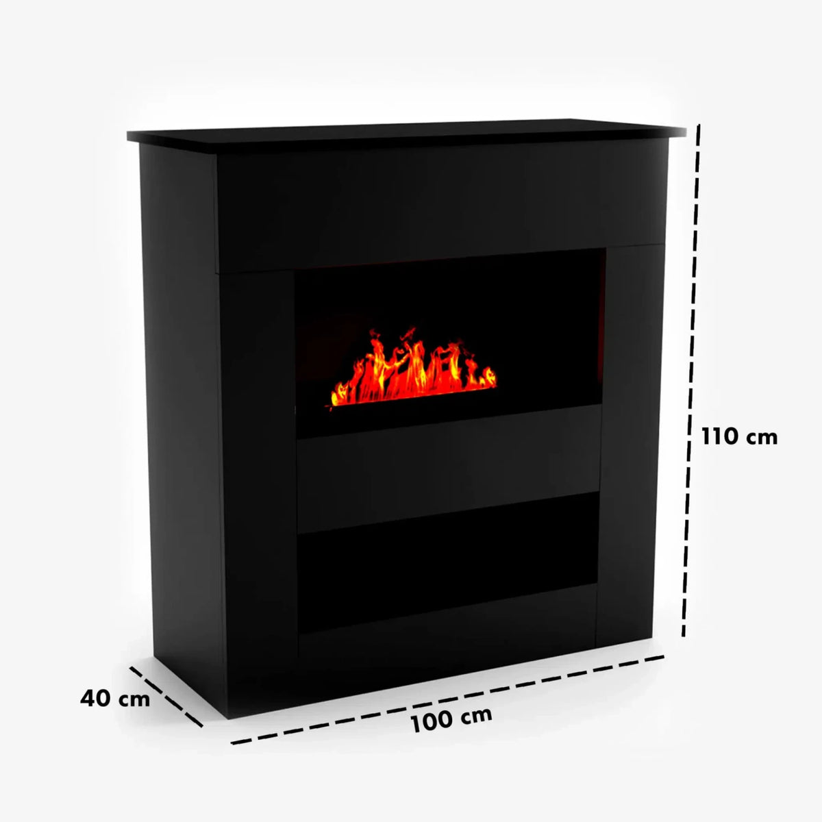 Brecht Electric Fireplace OMC 600 – Black – Realistic Flame, Eco-Friendly Design, Freestanding