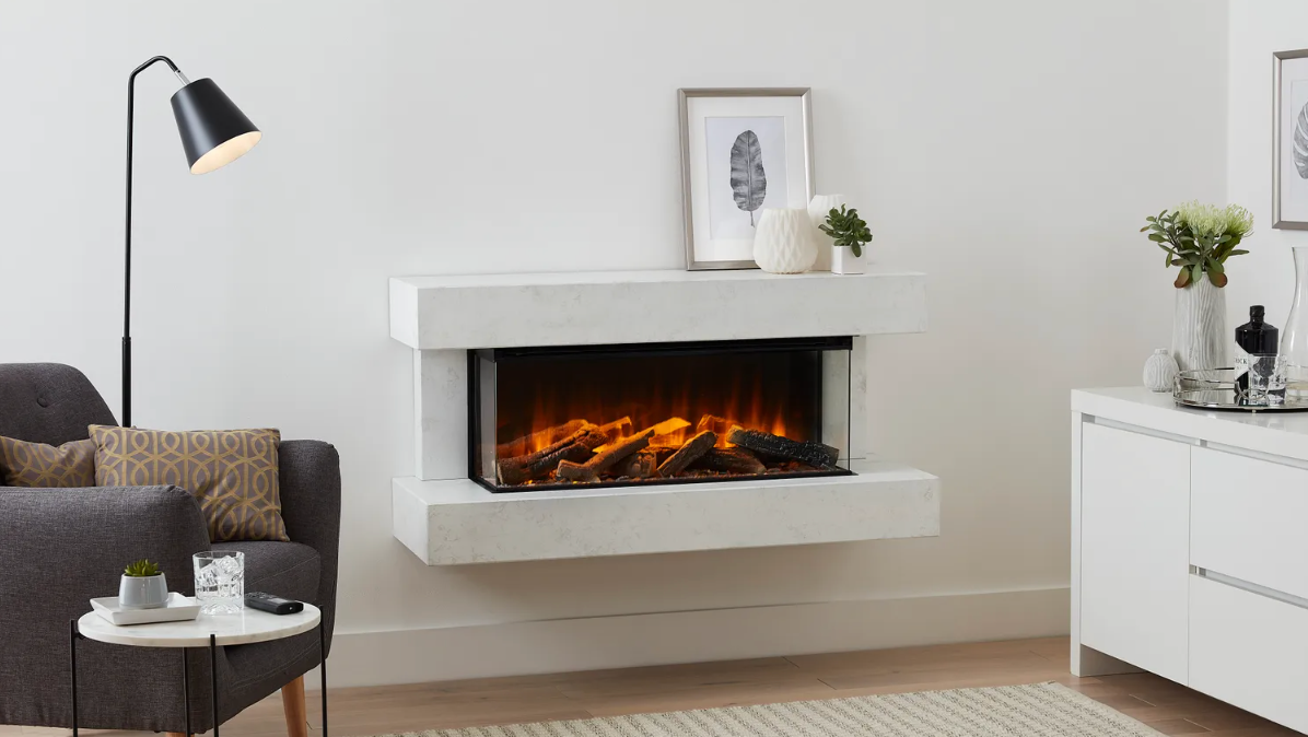 Winchester 1600 White Marble – Wide Wall-Mounted Electric Fireplace