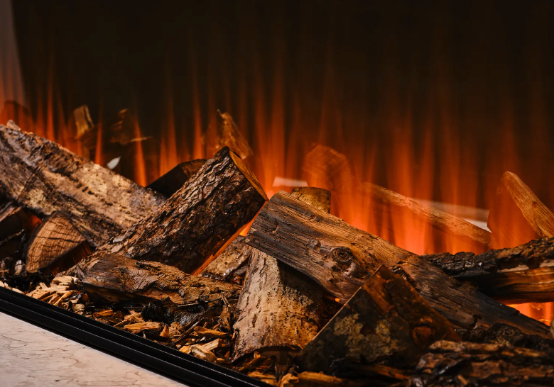 Holbury 1600 Grey Marble – Wide Front-Open Built-In Electric Fireplace