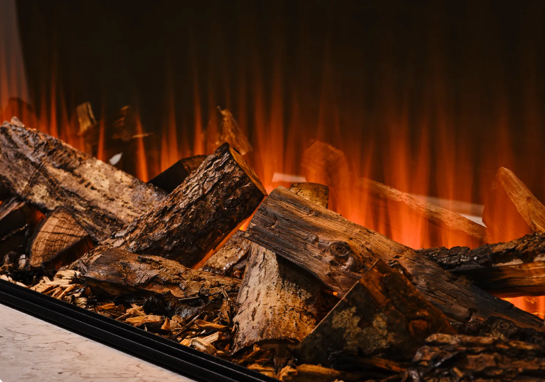 Holbury 1200 Grey Marble – Front-Open Built-In Electric Fireplace Suite