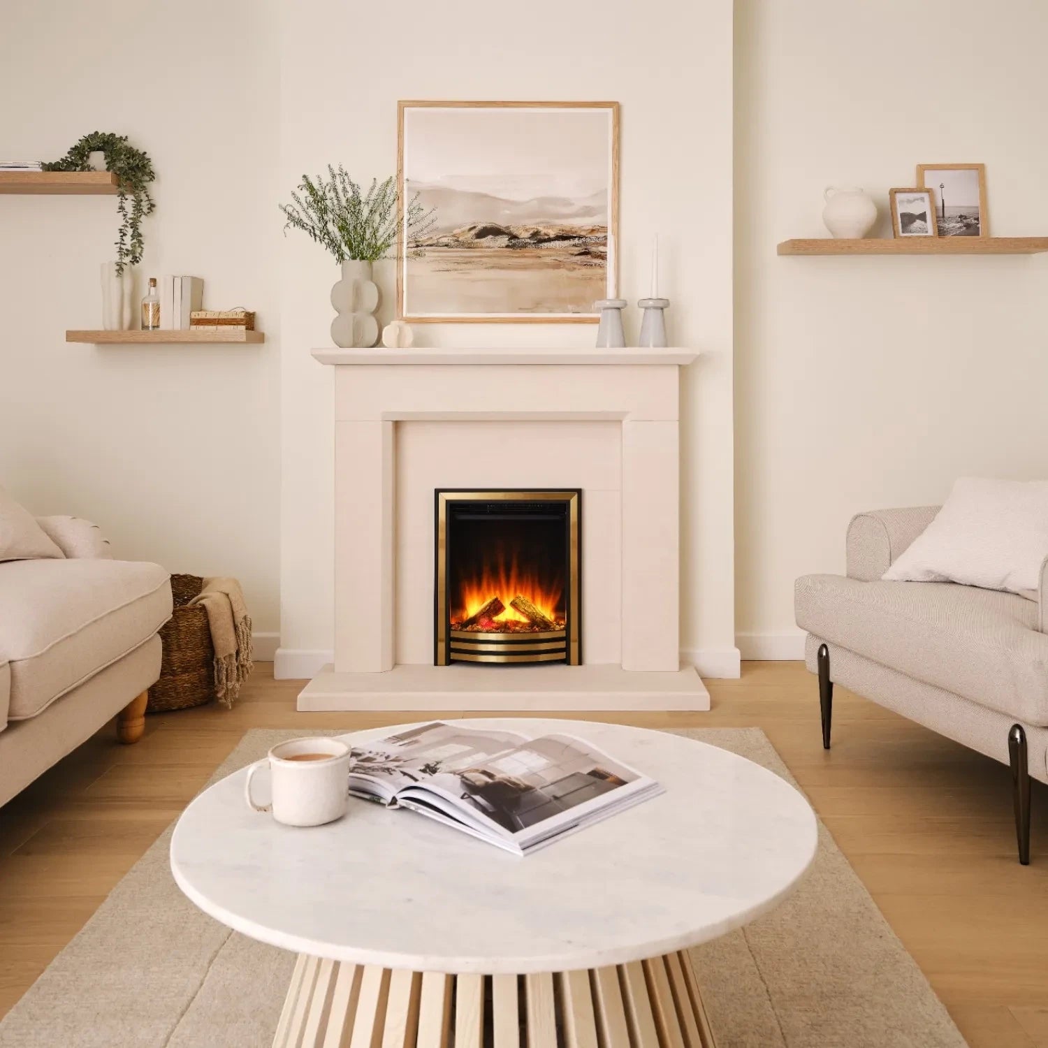 Sway Classic Electric Fireplace with Brass Front Panel – Built-in Electric Fireplace