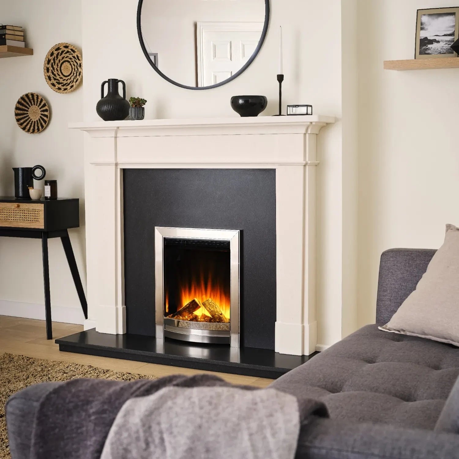 Sway Elegance Electric Fireplace with Chrome and Brushed Steel Front – Built-in Electric Wall Fireplace