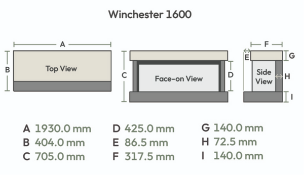 Winchester 1600 White Marble – Wide Wall-Mounted Electric Fireplace