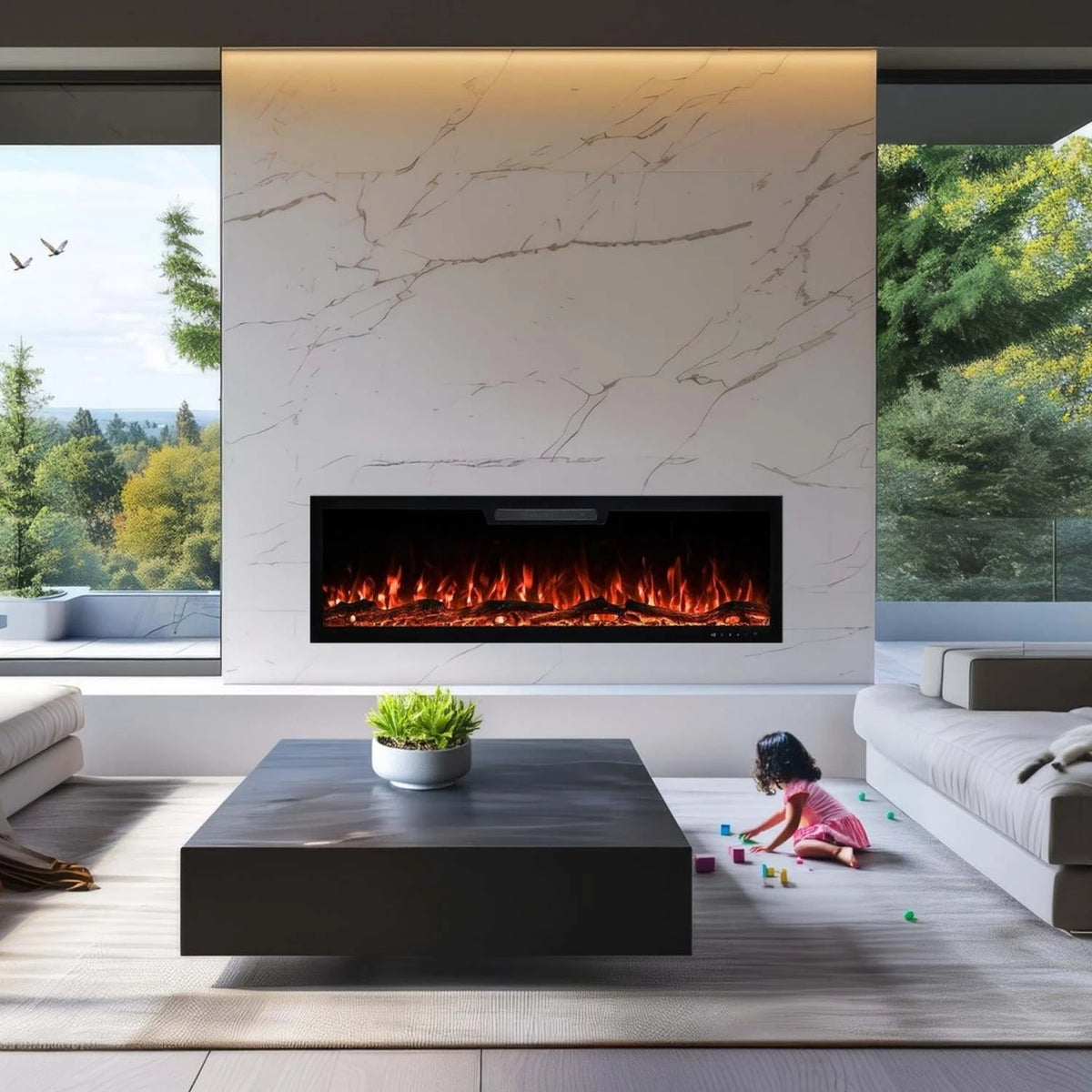 Elite electric fireplace built in the wall