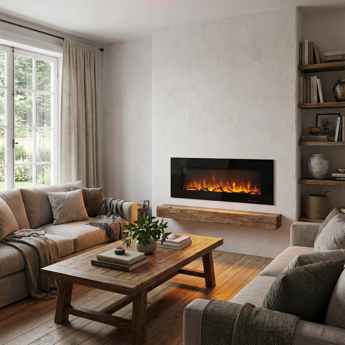 Azurite Wall-Mounted Electric Fireplace - Black - 152 cm