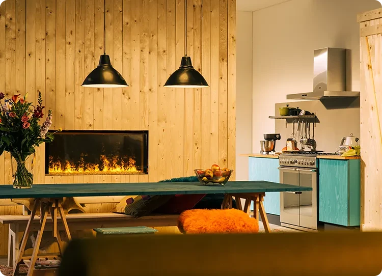 dimplex faber fireplace in a dining room