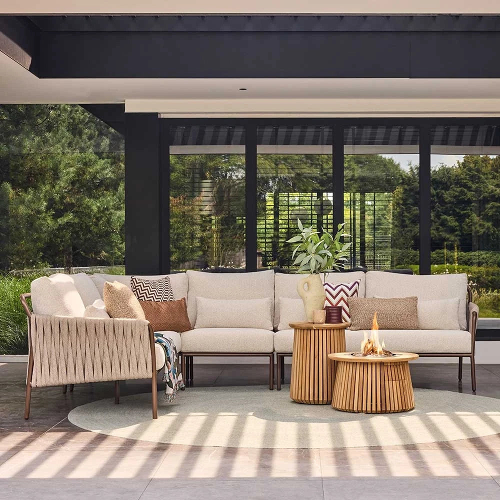 Lagune Round 60 Teak – Round Gas Firepit Table