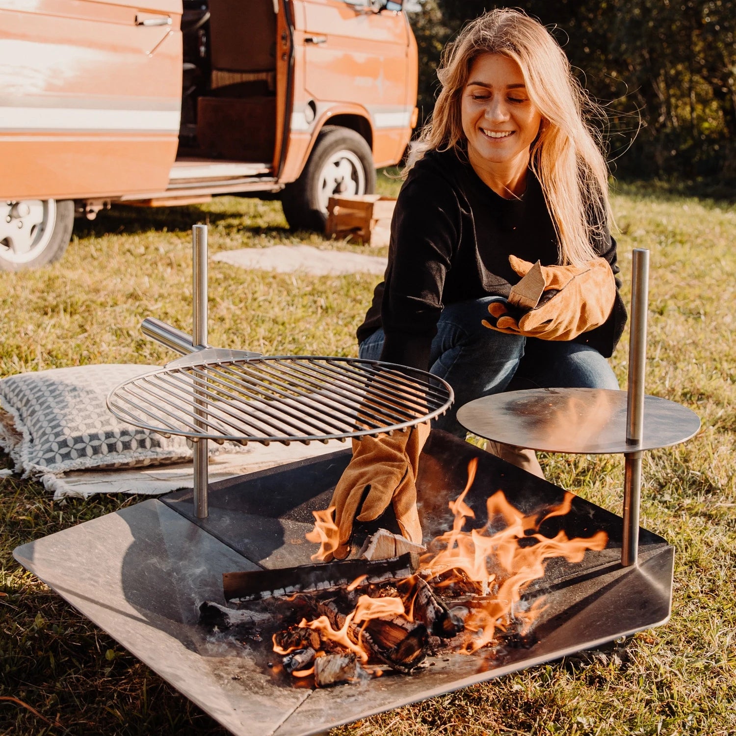 Höfats TRIPLE Table for grilling and cooking on TRIPLE fire pits.