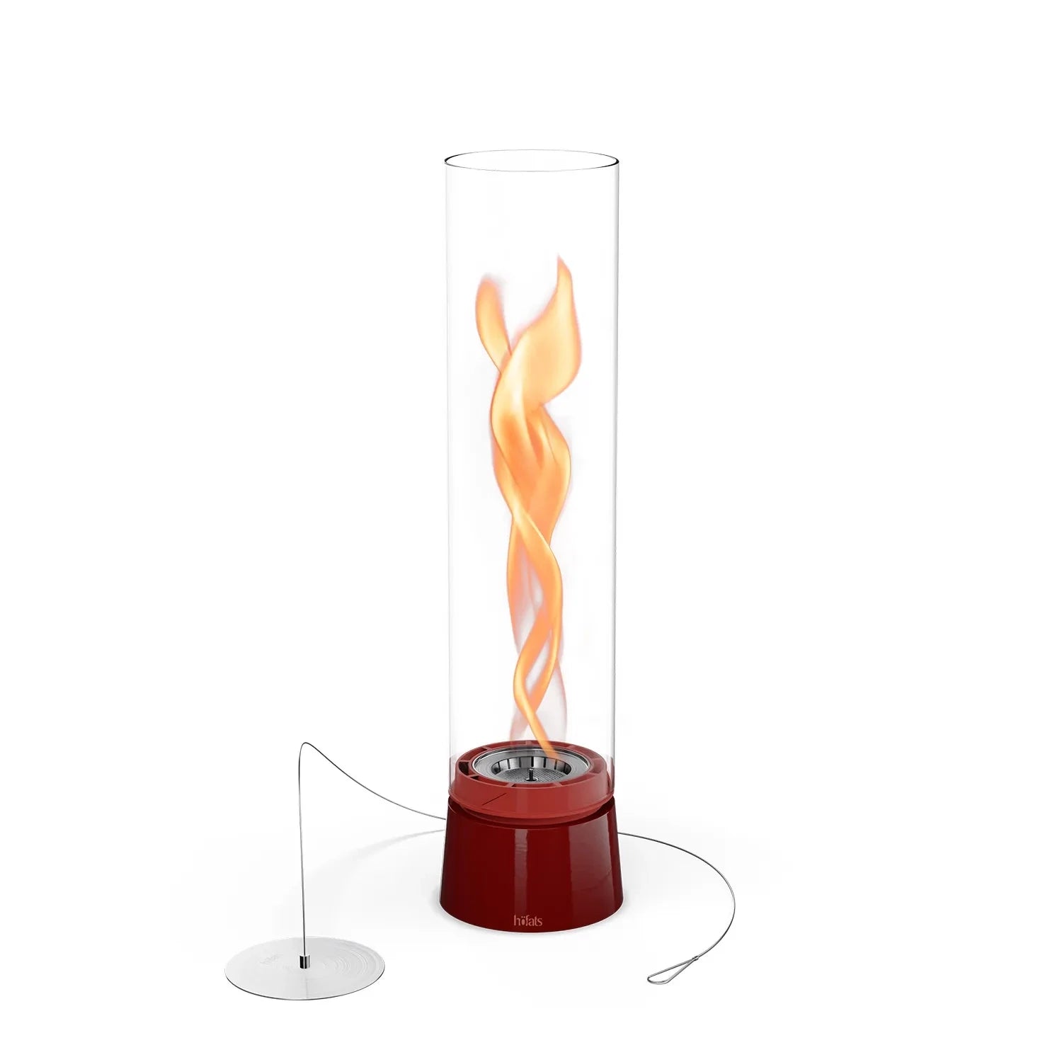 Höfats SPIN Air 1200 - Red tabletop bio fireplace with a tall cylindrical glass.