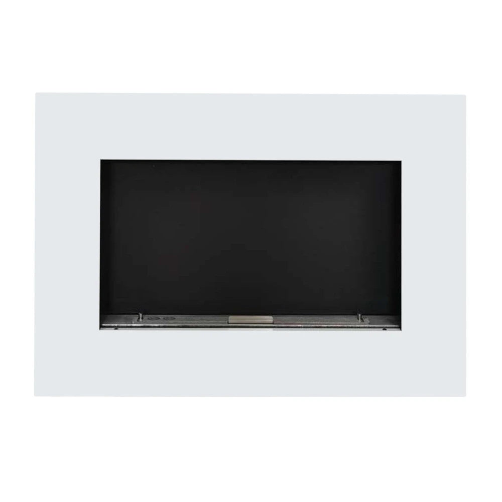 Murus 800 glossy white bio fireplace, front view unlit on white background