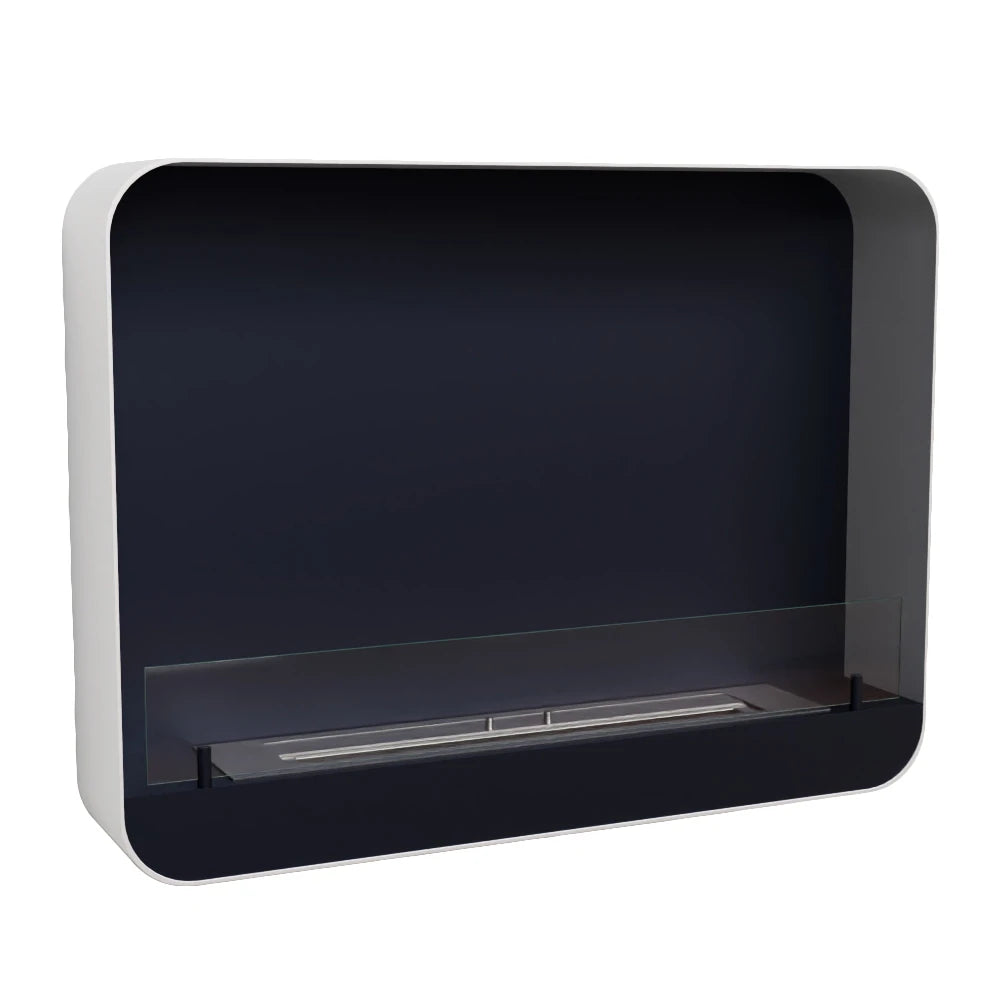 Ohio 80 White wall-mounted bio fireplace, unlit angled studio shot