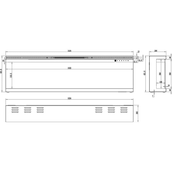 Unique 153 cm - Three-sided Electric Fireplace