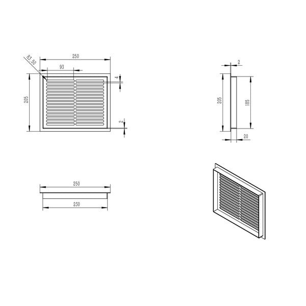 Ventilation Grill White - 25x20.5 cm - 210 cm²